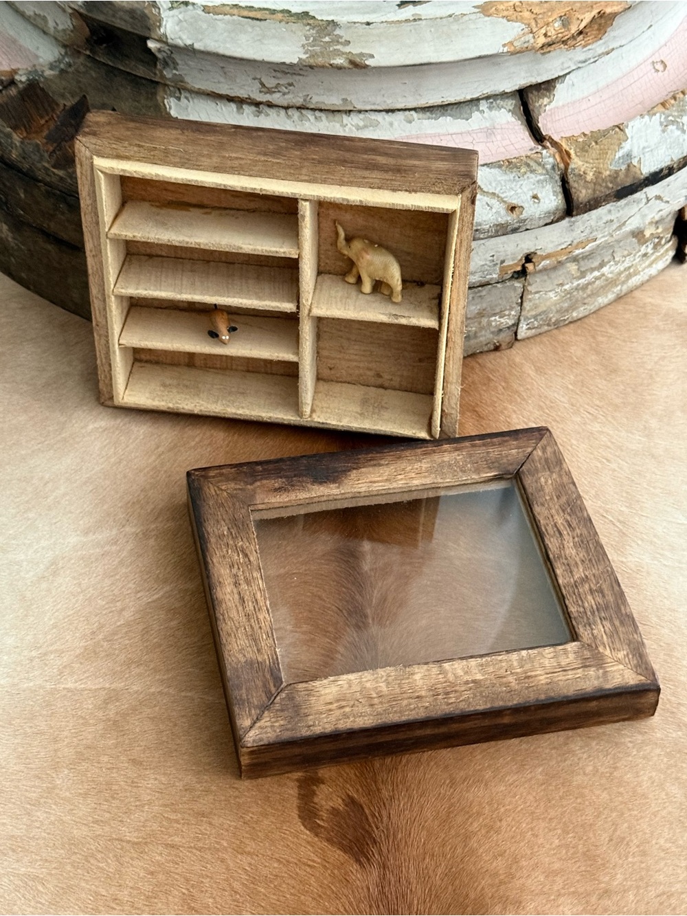 Rustic Wooden Mini Display Case with Glass Lid - Natural Brown